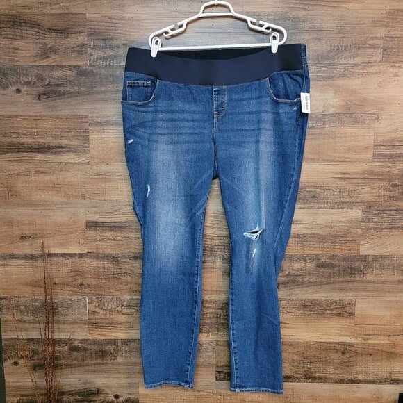 Old Navy Maternity Jeans 20 L Front Low Panel High Rise Ripped Stretch NWT - Picture 1 of 12